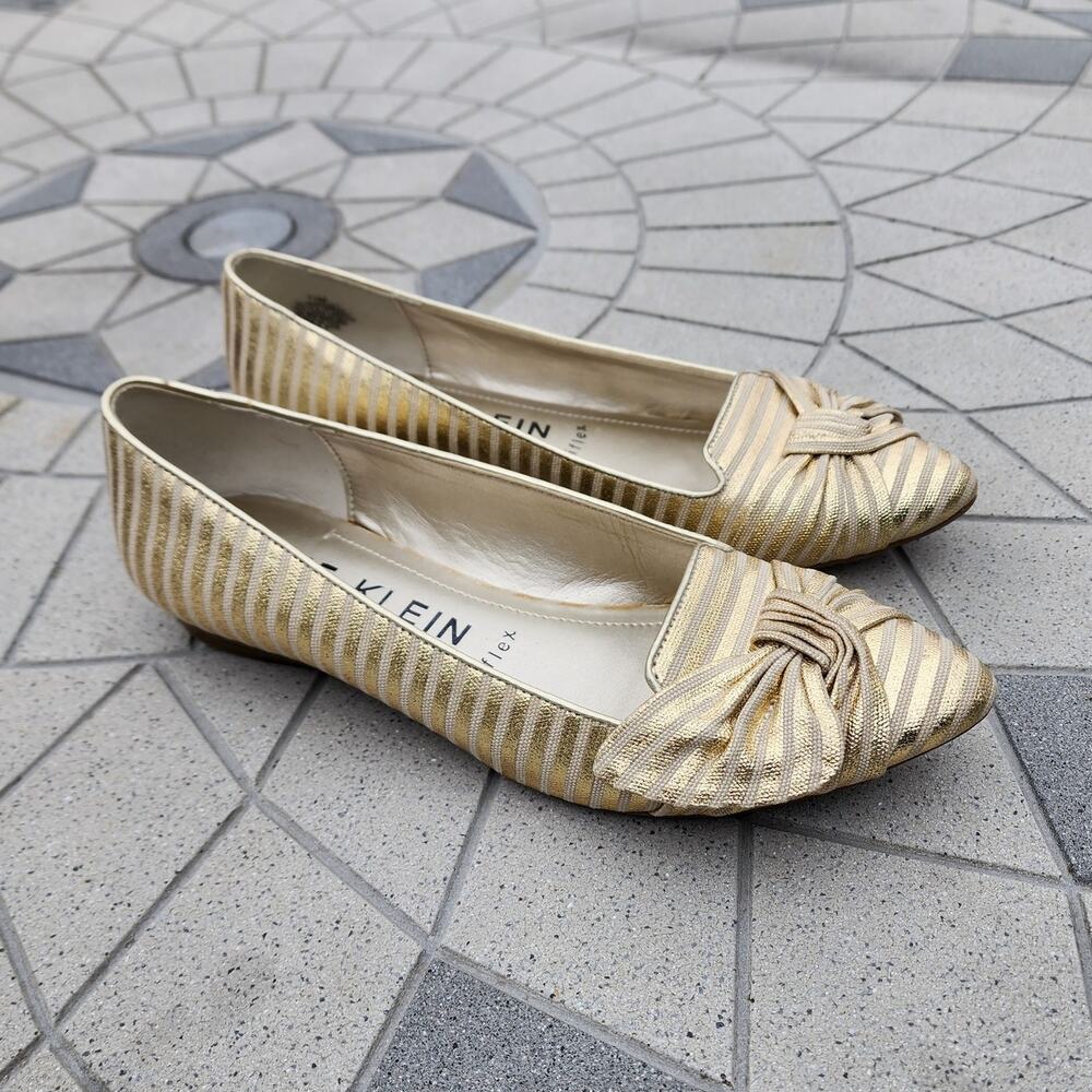 Anne Klein iFlex Breezey Striped Bow Gold Pumps 7.5 - Picture 11 of 11